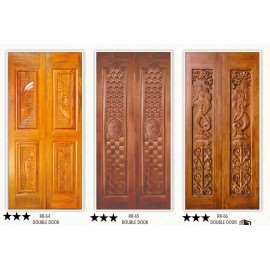 Teakwood Panel CNC Double Door – Precision-Crafted..